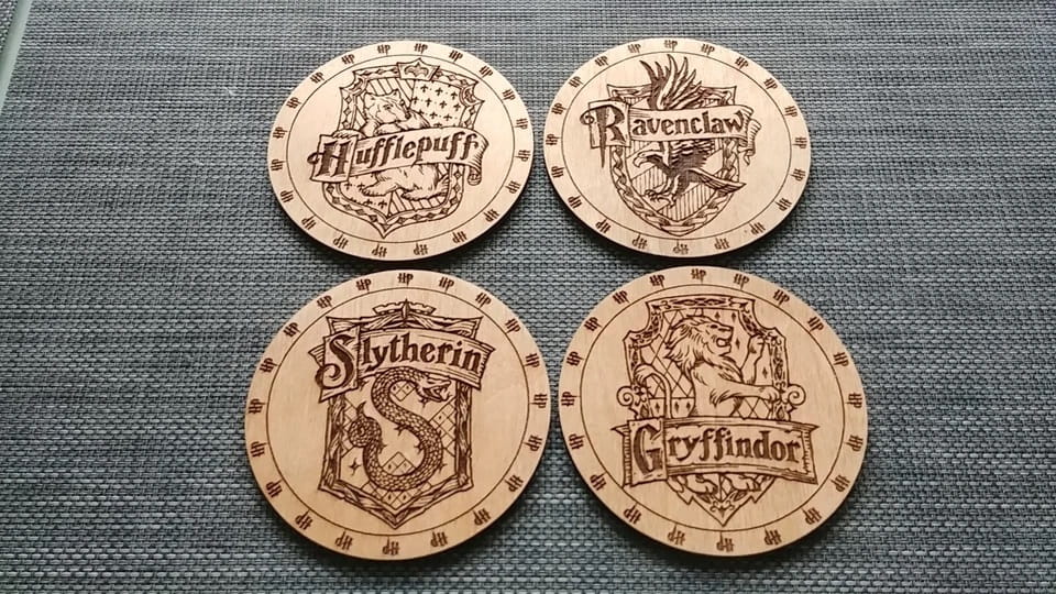 Laser Cut Wooden Harry Potter Inspired Engraved Coasters