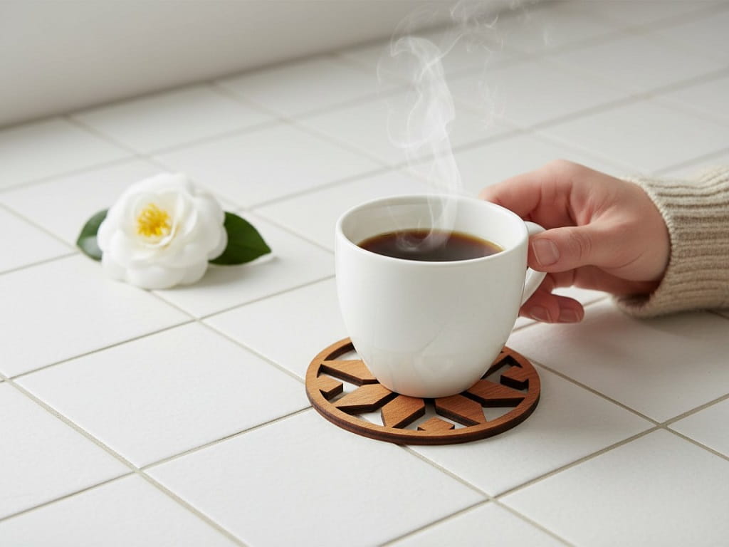 Laser Cut Elegant Wooden Coffee Coaster for Table Protection