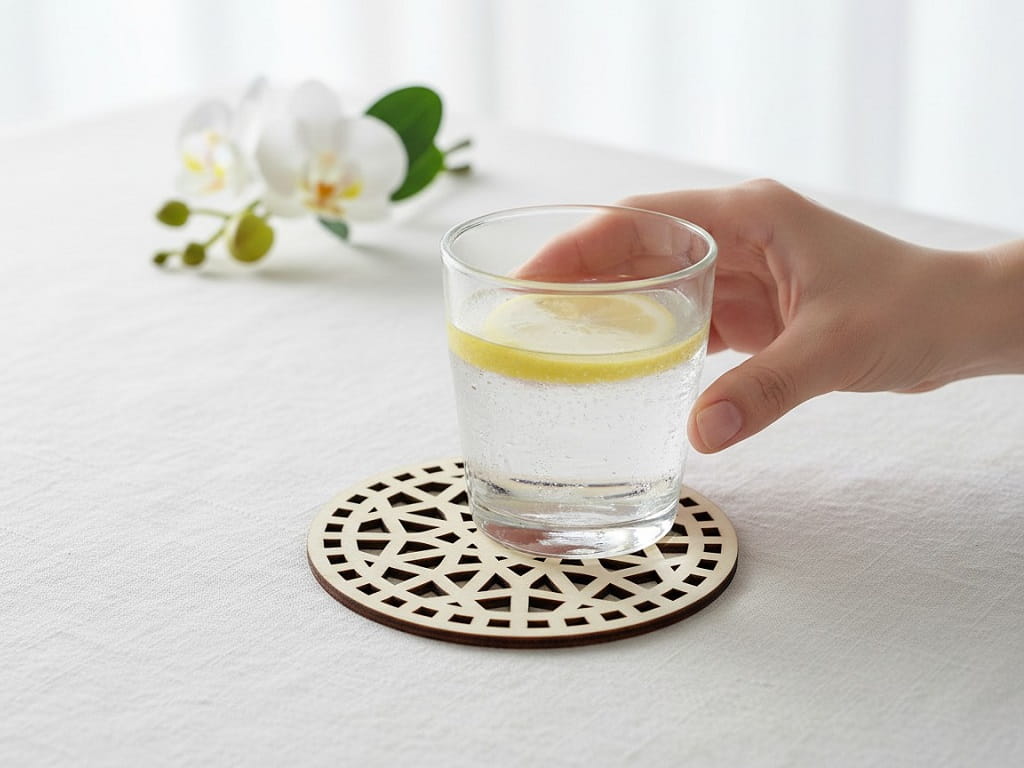 Laser Cut Round Wooden Drink Coaster