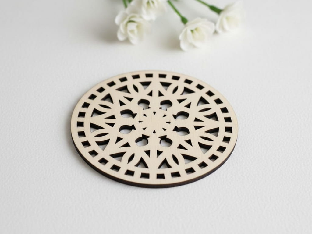 Laser Cut Wooden Drink Coaster with Intricate Geometric Design
