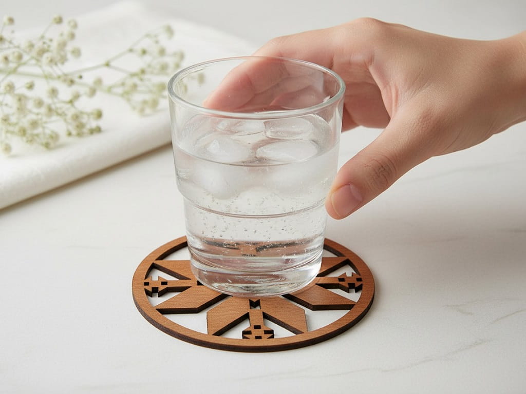 Laser Cut Wooden Geometric Flower Drink Coaster