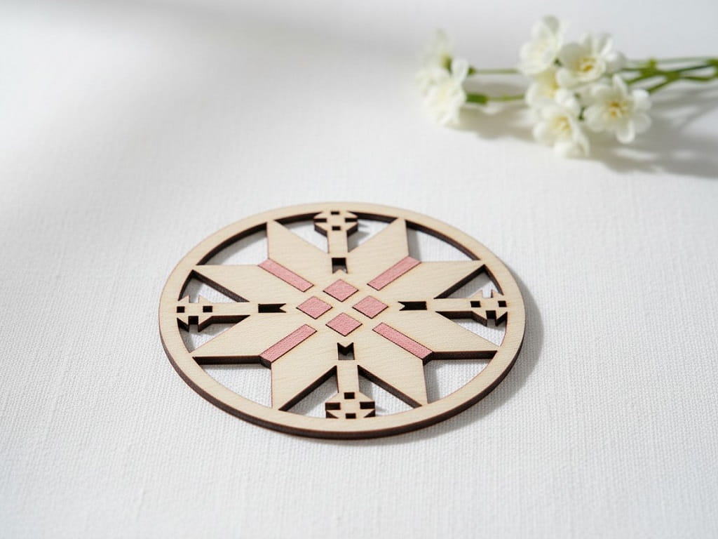 Laser Cut Wooden Geometric Flower Drink Coaster