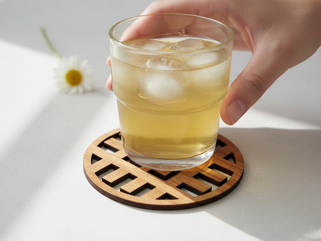 Laser Cut Wooden Modern Geometric Drink Coaster