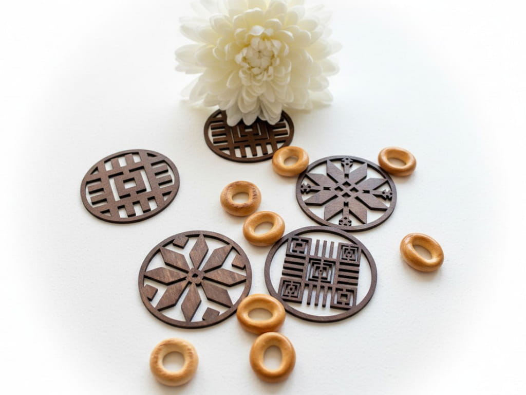 Laser Cut Geometric Wooden Drink Coasters Set of Five