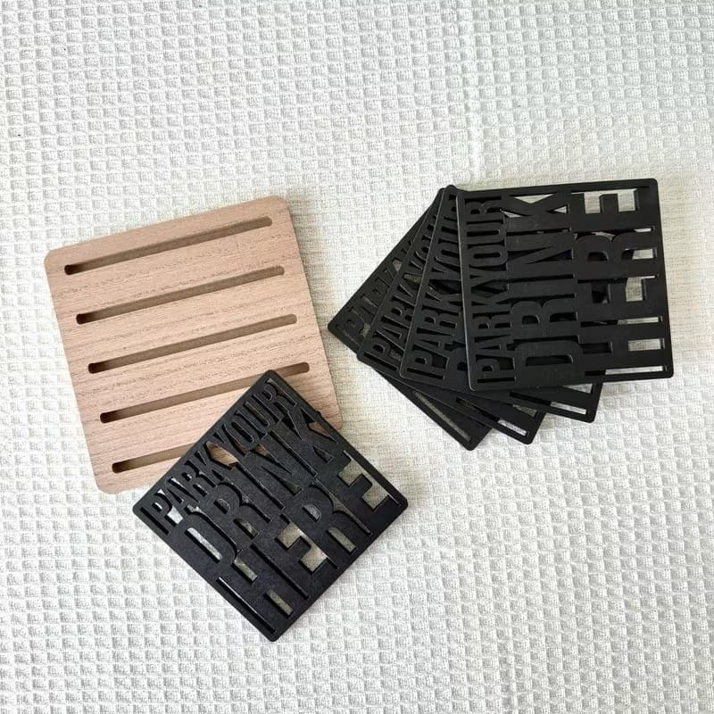 Laser Cut Park Your Drink Here Wooden Coaster