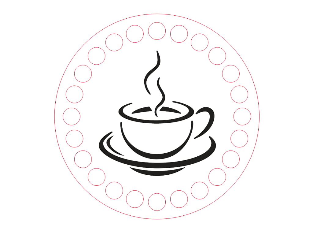 Laser Cut Wooden Coaster with Coffee Cup Design