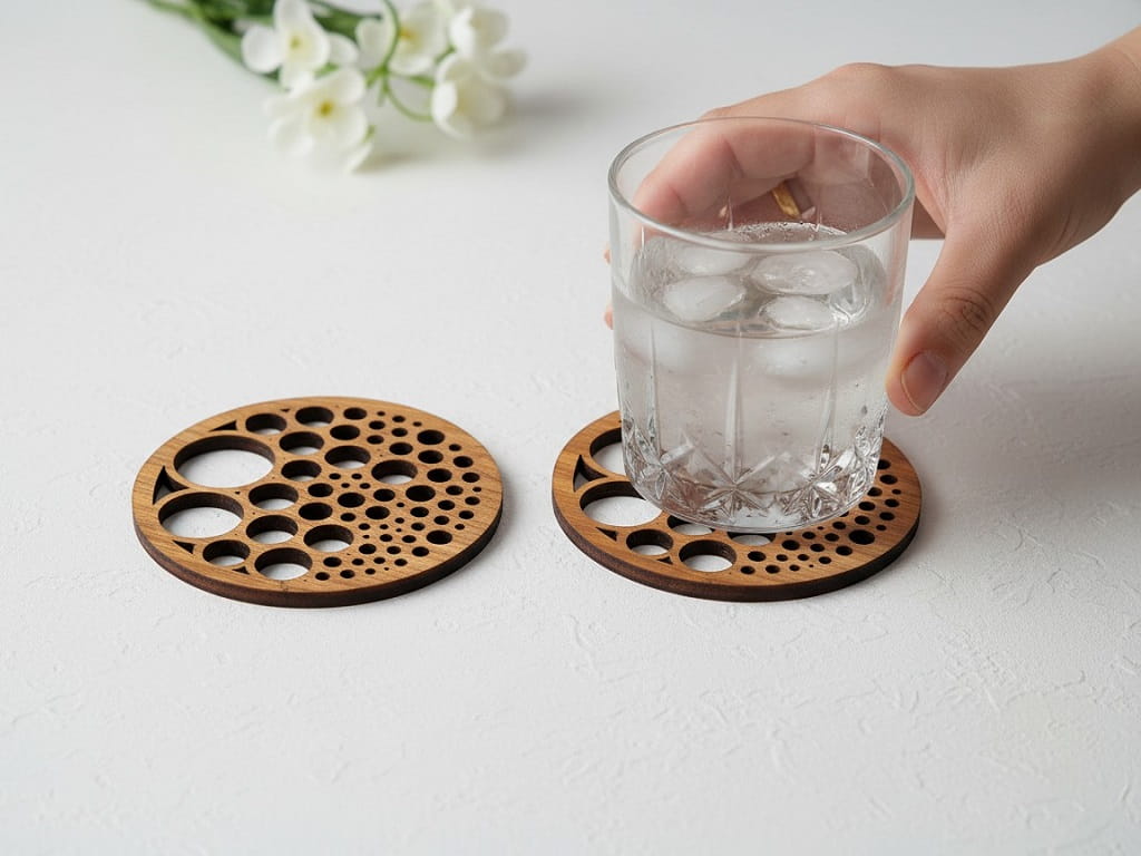 Laser Cut Wooden Bubble Pattern Drink Coaster