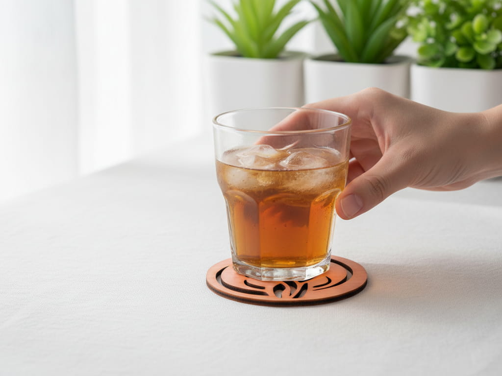 Laser Cut Wooden Drink Coaster for Hot and Cold Drinks