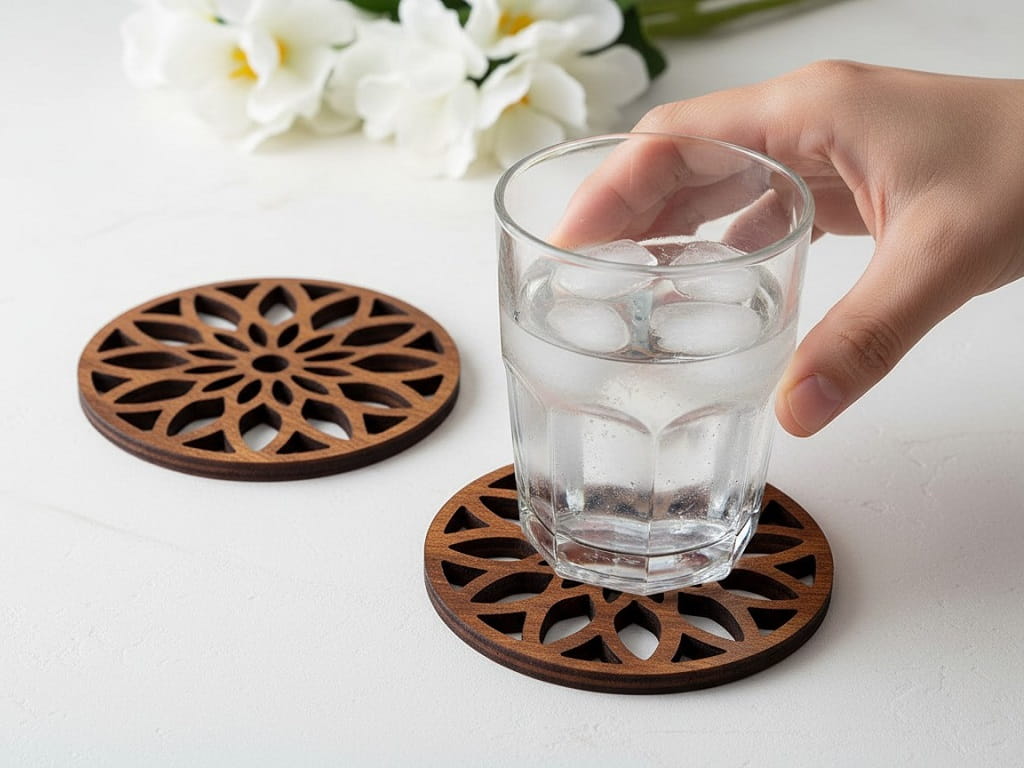 Laser Cut Drink Coaster with Geometric Floral Design