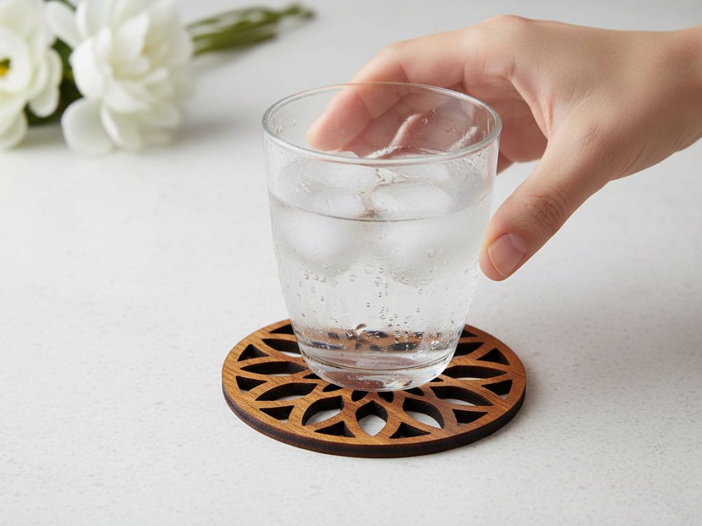 Laser Cut Drink Coaster with Geometric Floral Design