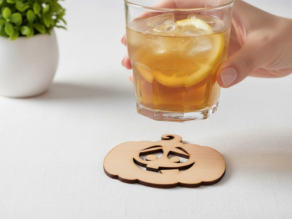 Laser Cut Wooden Halloween Pumpkin Drink Coaster