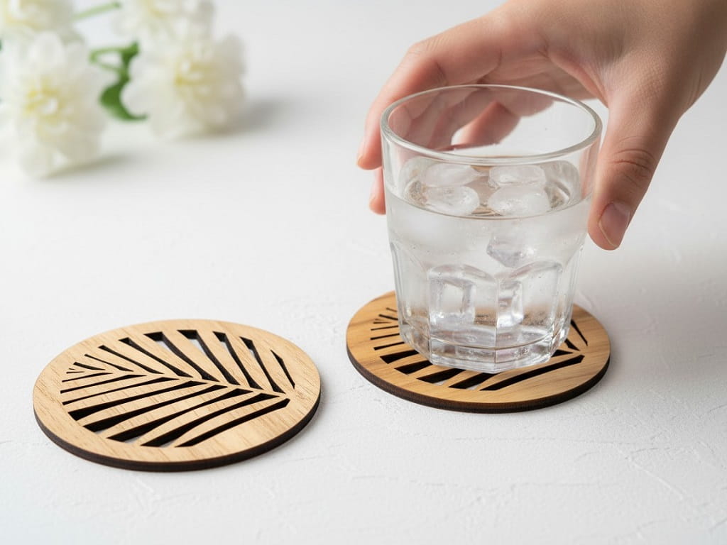 Laser Cut Wooden Palm Leaf Drink Coaster