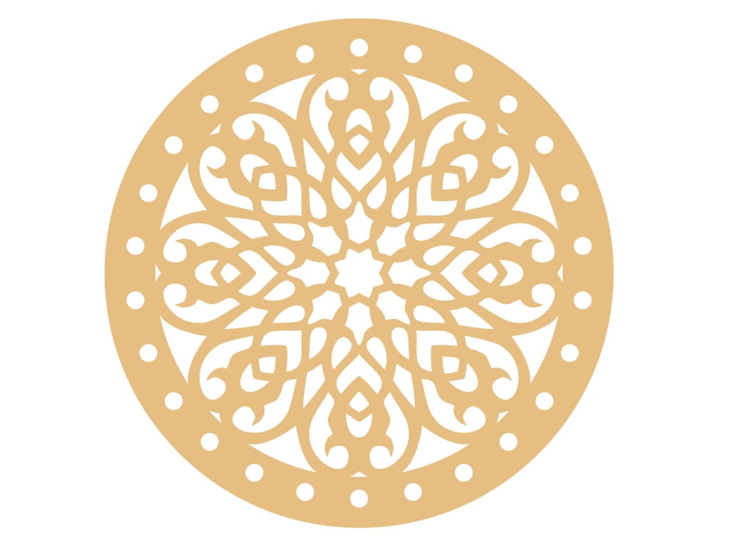 Laser Cut Wooden Drink Coaster with Mandala Rosette Pattern