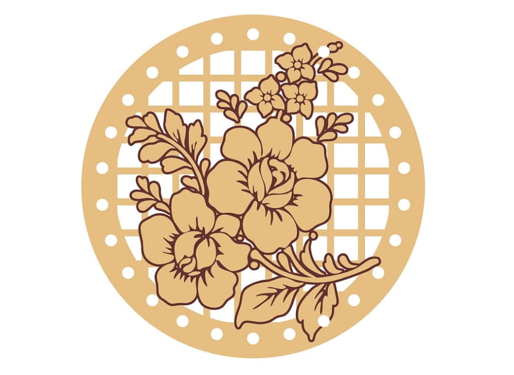 Laser Cut Wooden Beverage Coaster with Floral Lattice Pattern