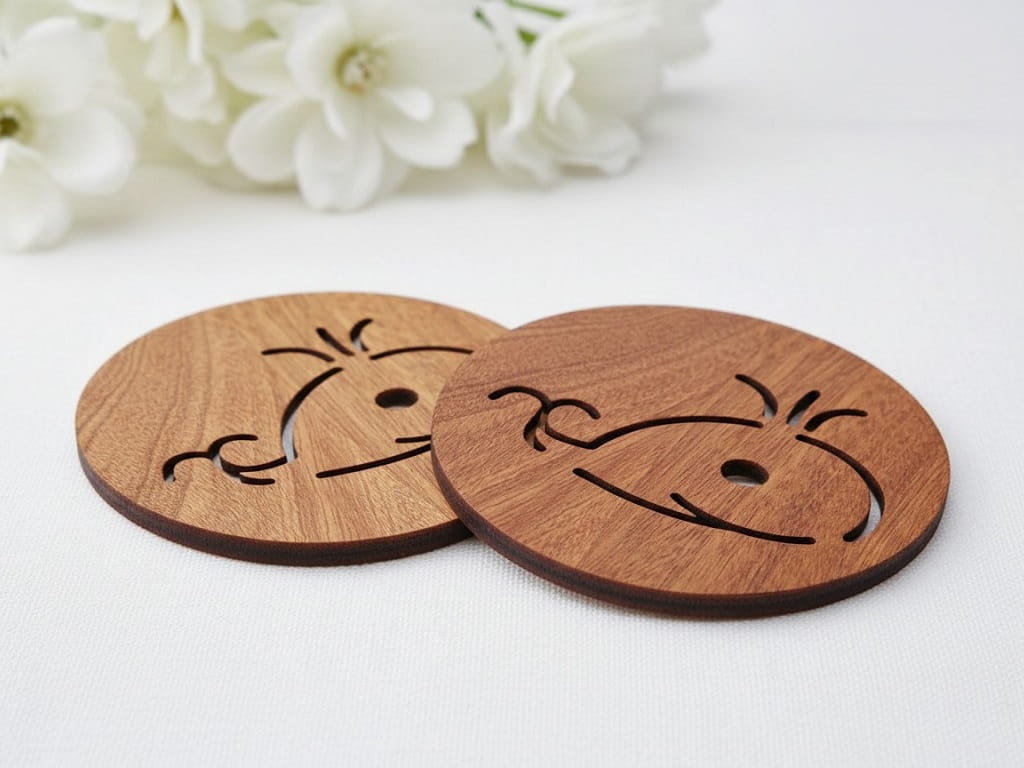 Laser Cut Wooden Round Drink Coaster and Pot Mat