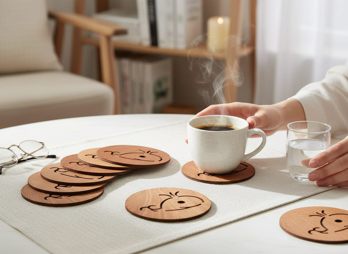 Laser Cut Wooden Round Drink Coaster and Pot Mat