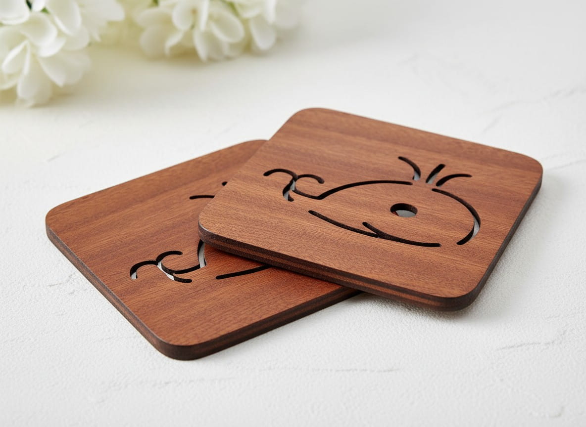 Laser Cut Wooden Square Drink Coaster and Pot Mat
