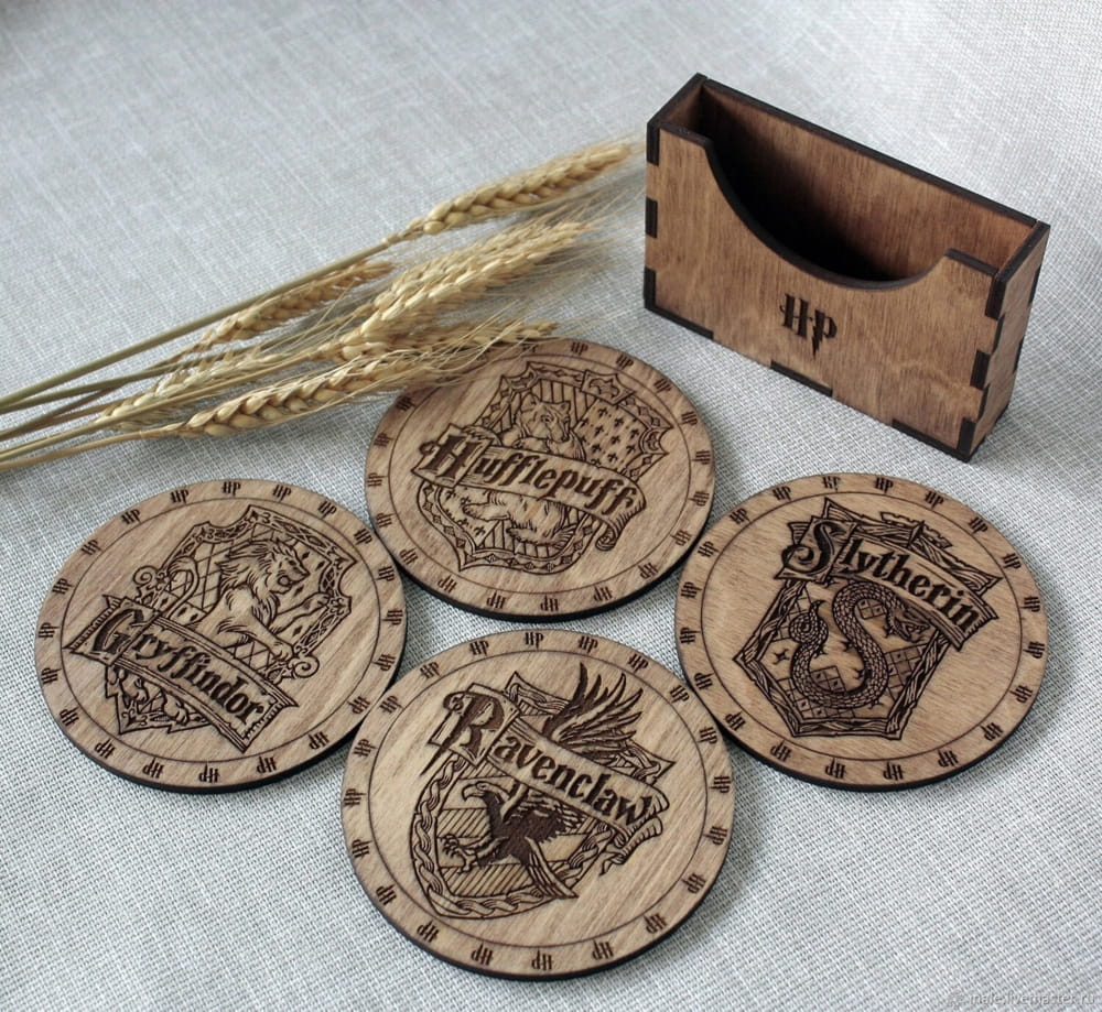 Laser Engraved Harry Potter Coaster Set with Holder