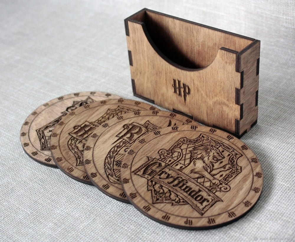 Laser Engraved Harry Potter Coaster Set with Holder