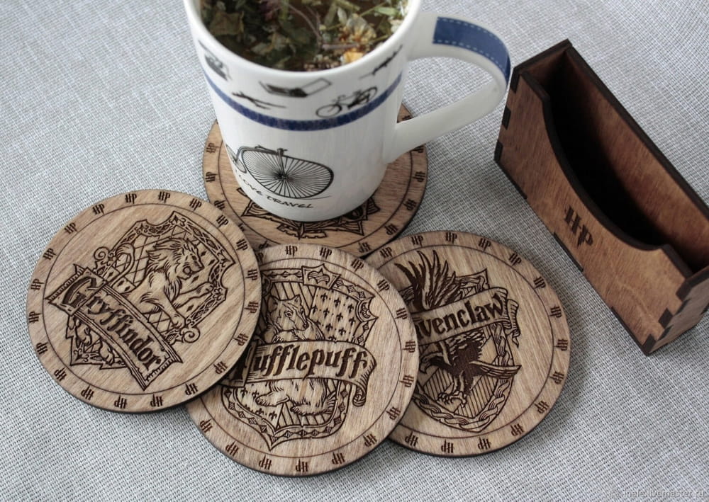 Laser Engraved Harry Potter Coaster Set with Holder