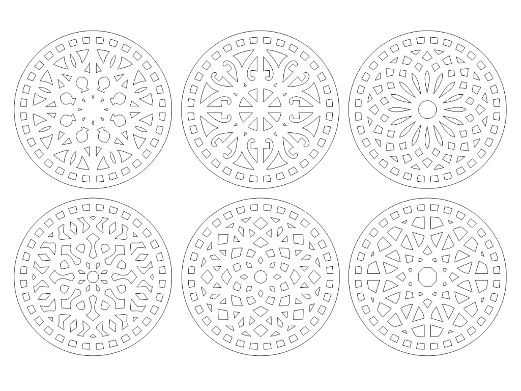 Laser Cut Round Wooden Mandala Coasters Set of Six