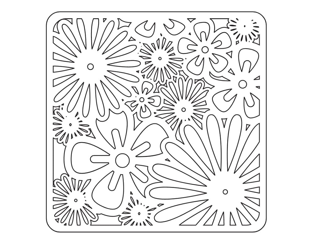 Laser Cut Wooden Square Coaster with Japanese Floral Pattern