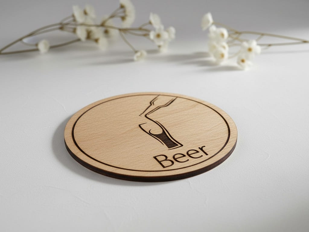 Laser Engraved Wooden Beer Bottle and Glass Drink Coaster