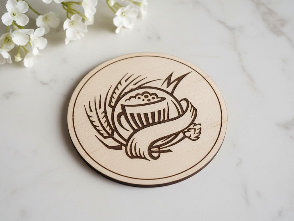 Laser Engraved Wooden Beer Mug Drink Coaster