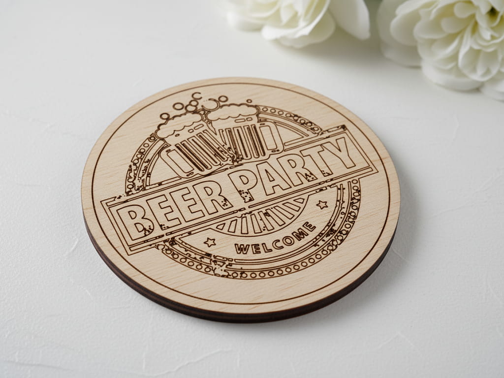 Laser Engraved Wooden Beer Party Drink Coaster