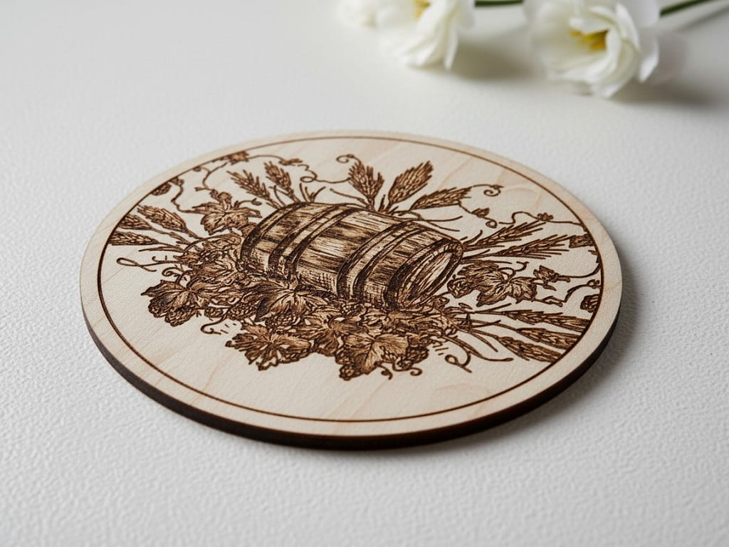 Laser Engraved Wooden Beverage Barrel Drink Coaster