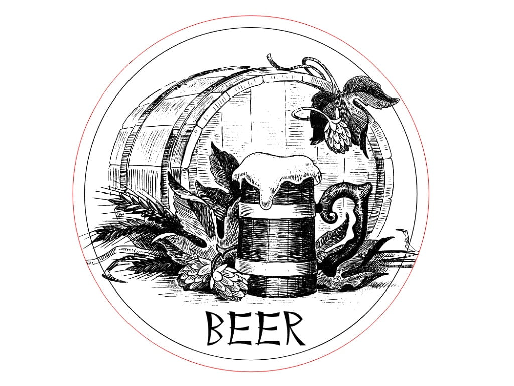 Laser Engraved Drink Coaster with Beer Mug and Barrel Design