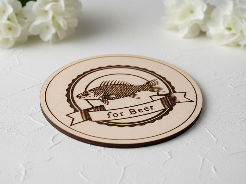 Laser Engraved Wooden Fish and Beer Drink Coaster