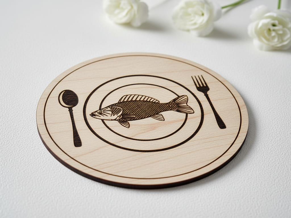 Laser Engraved Wooden Fish Dinner Drink Coaster