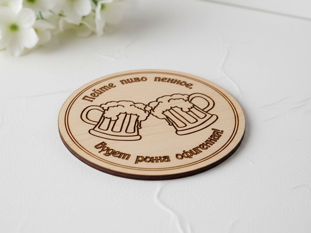 Laser Engraved Wooden Russian Beer Drink Coaster