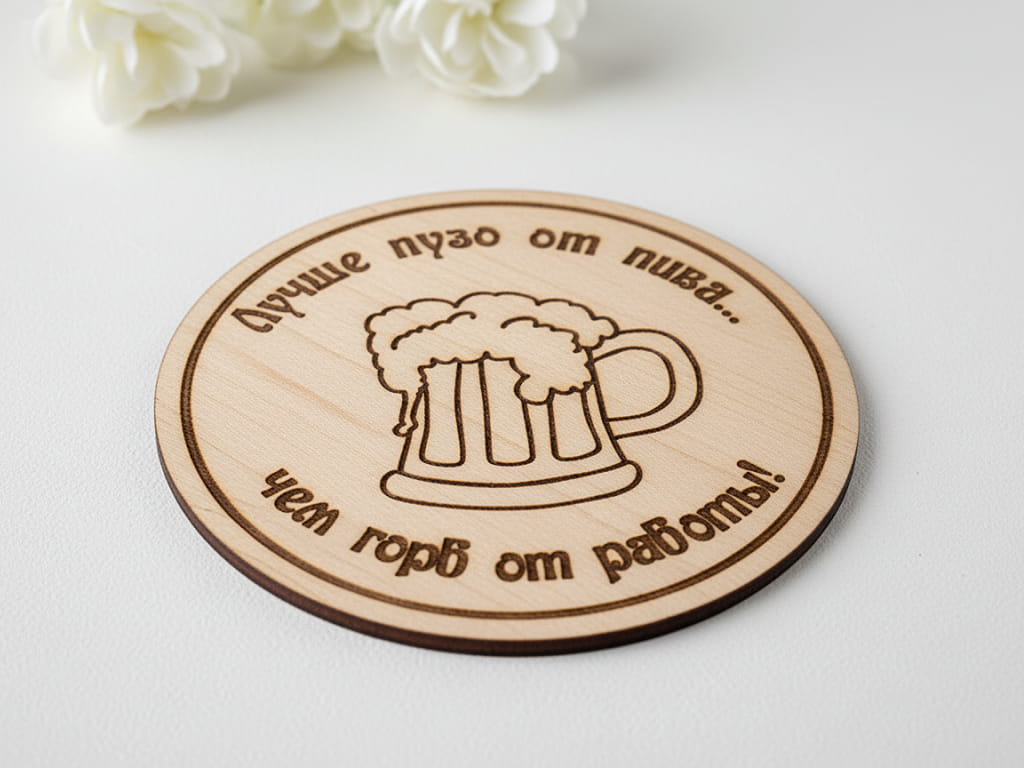 Laser Engraved Wooden Russian Beer Mug Drink Coaster