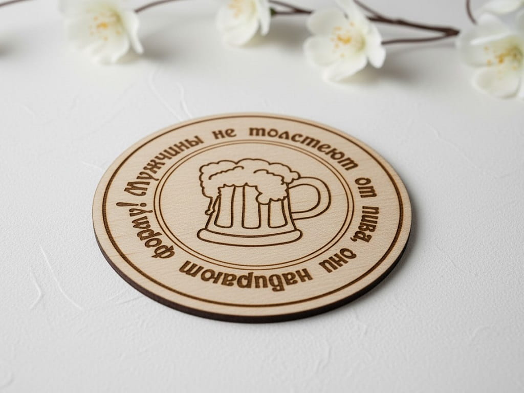 Laser Engraved Wooden Russian Beer Quote Drink Coaster