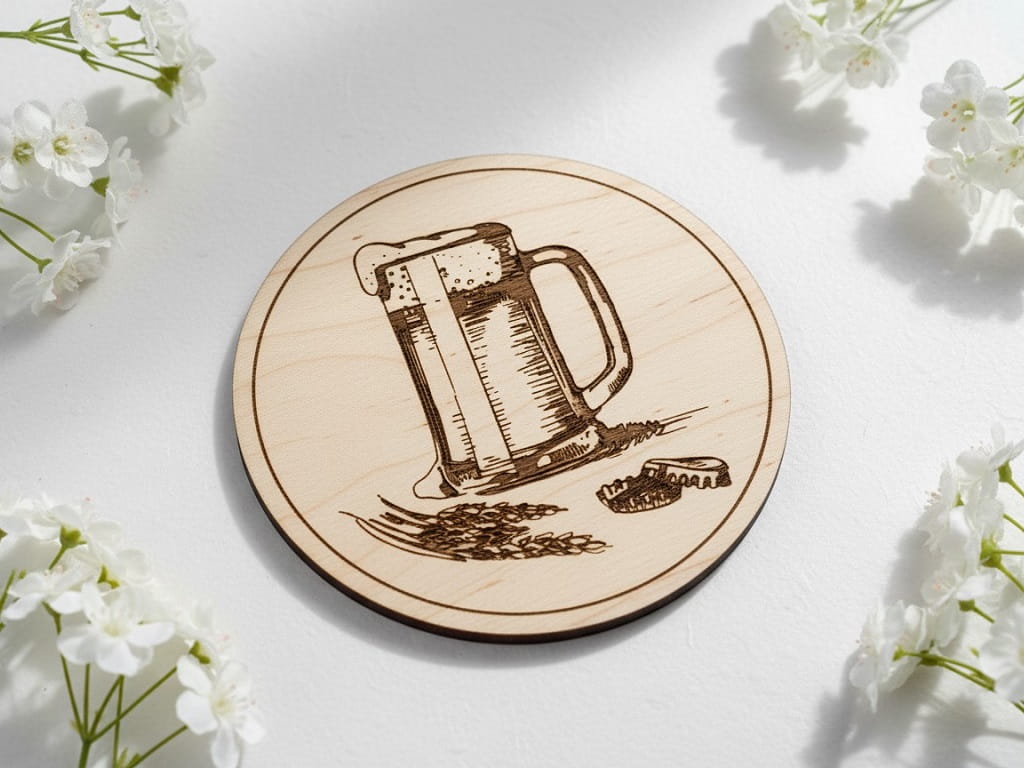 Laser Engraved Round Wooden Beer Mug Coaster