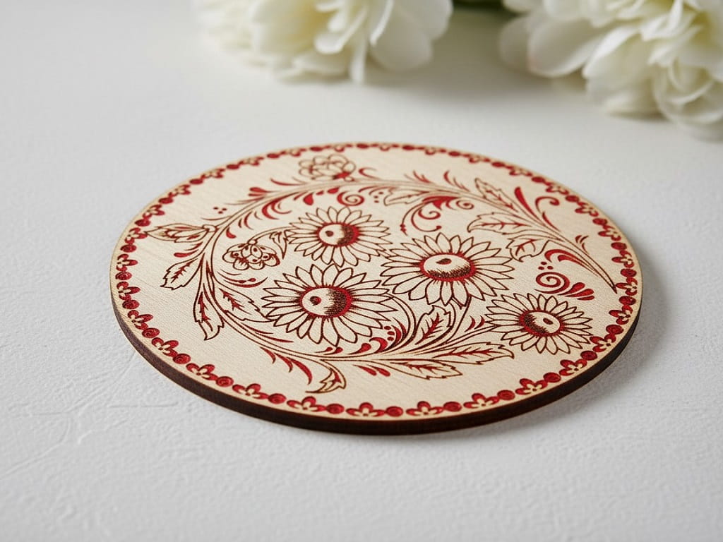 Laser Engraved Khokhloma Russian Folk Art Drink Coaster