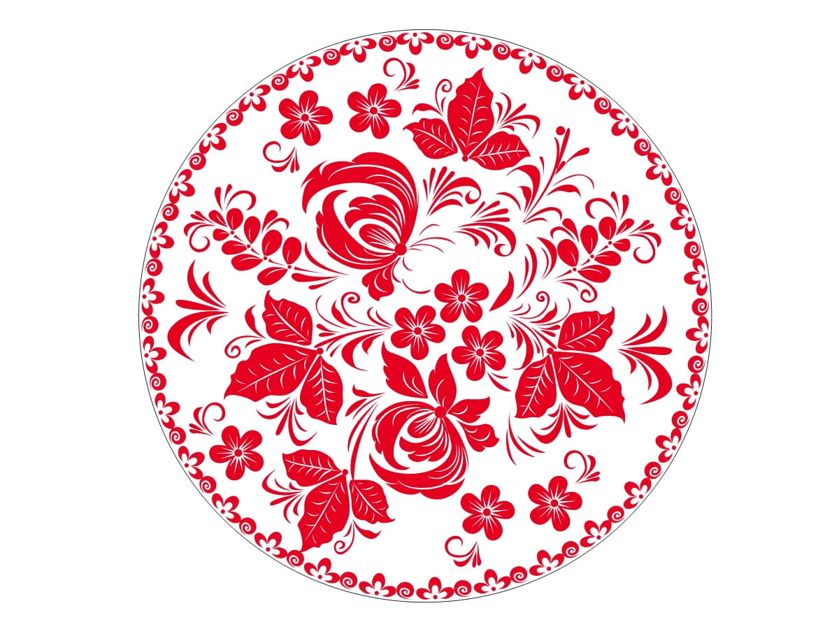 Laser Engraved Round Wooden Khokhloma Floral Drink Coaster