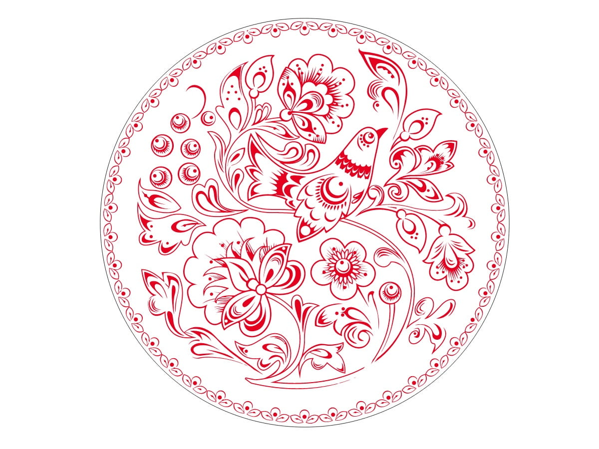 Laser Engraved Traditional Russian Khokhloma Wooden Drink Coaster