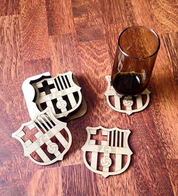 Laser Cut Wooden Football Club Drink Coaster with Holder