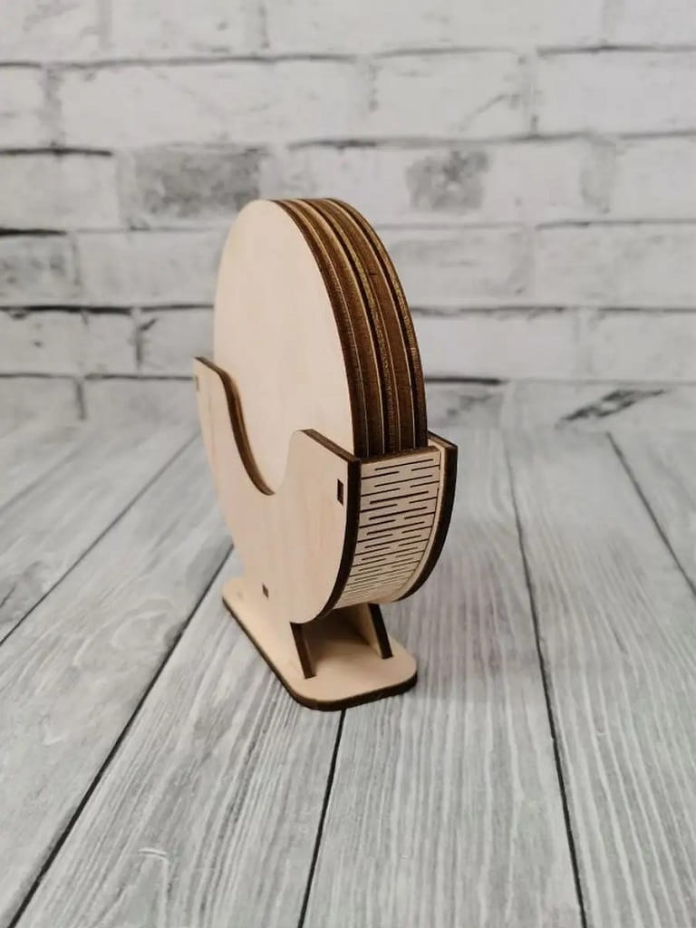 Laser Cut Wooden Drink Coaster Collection with Storage Stand
