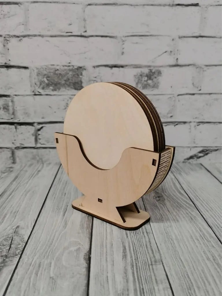 Laser Cut Wooden Drink Coaster Collection with Storage Stand
