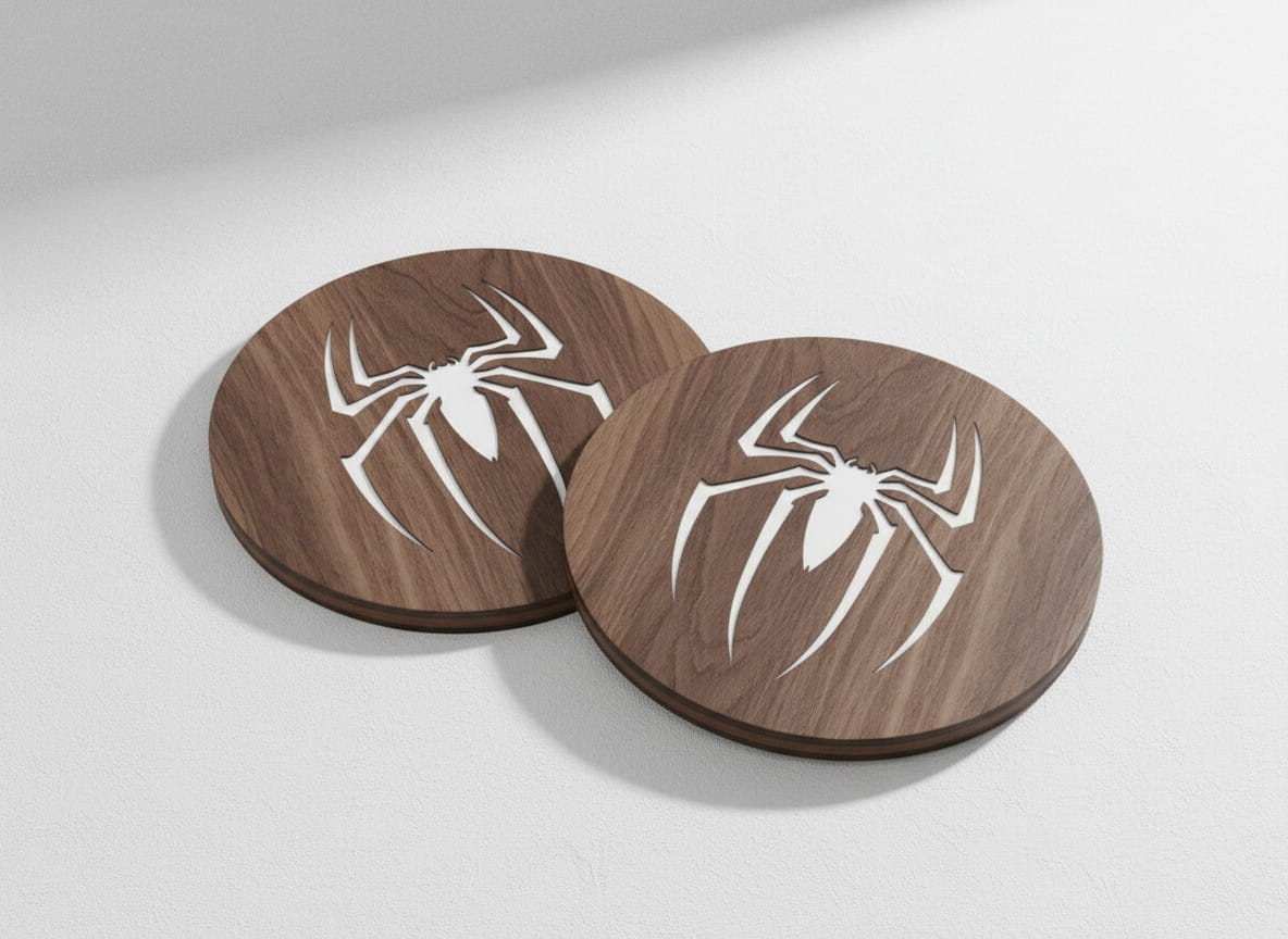 Laser Cut Wooden Spider Man Emblem Drink Coaster
