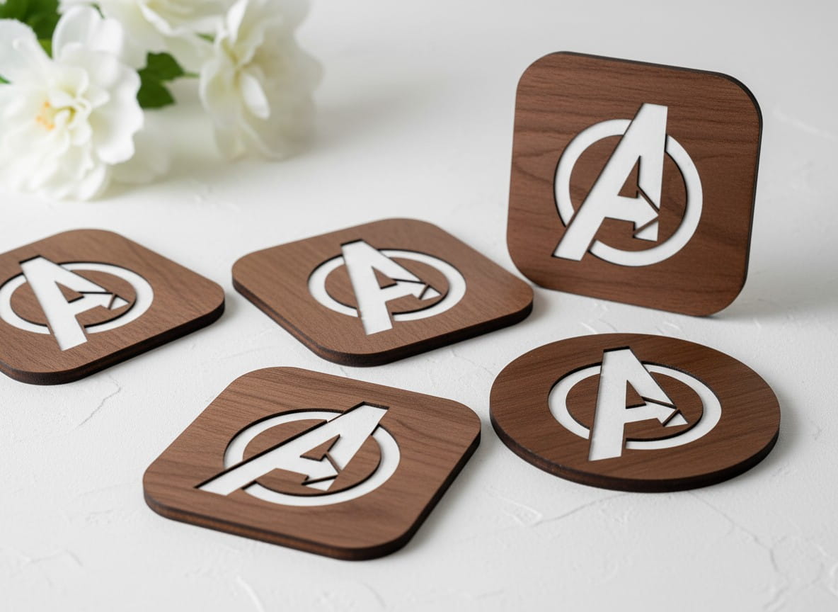 Laser Cut Wooden Marvel Avengers Logo Drink Coaster