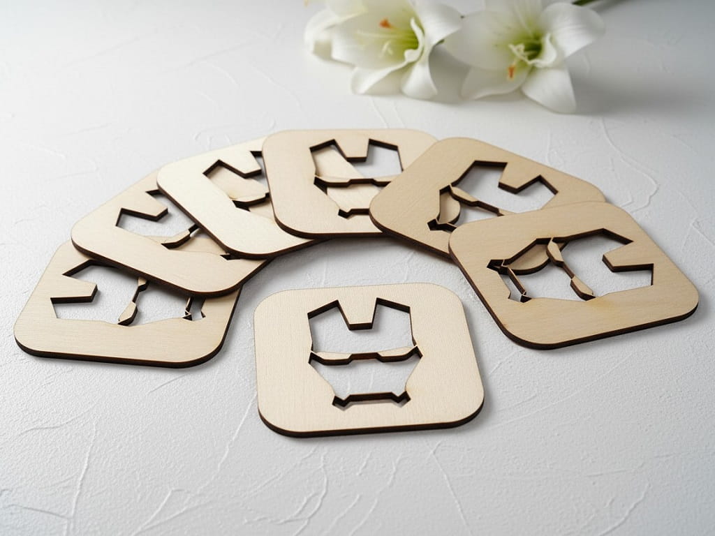 Laser Cut Wooden Iron Man Helmet Drink Coaster