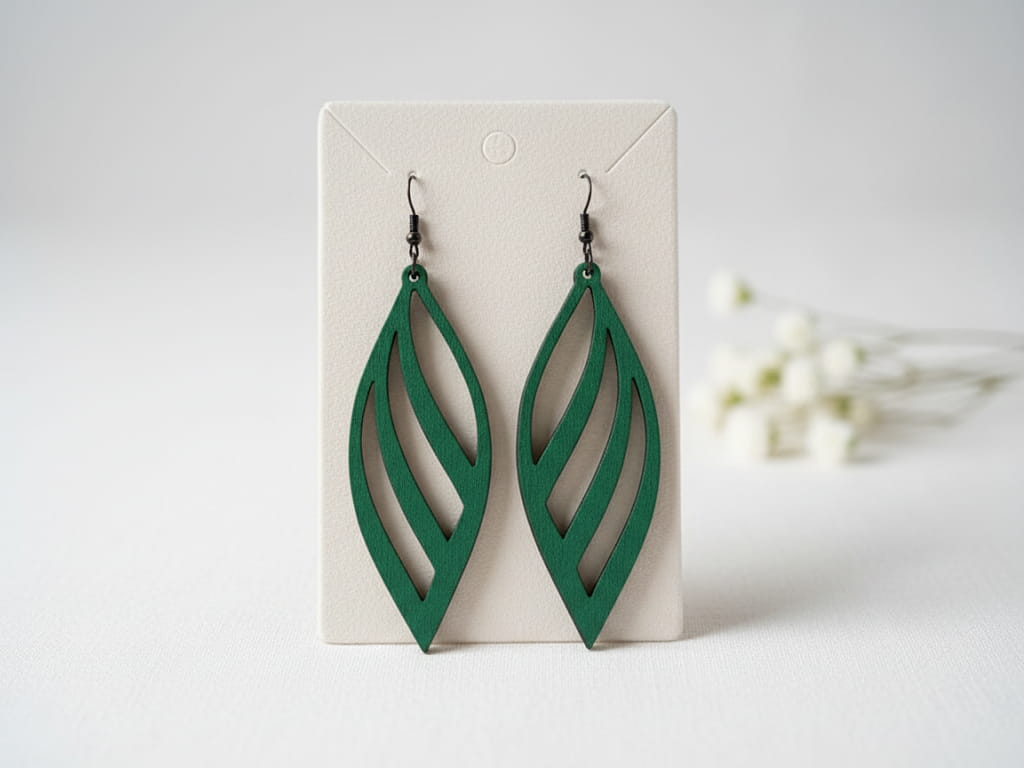 Laser Cut Wooden Floral Leaf Dangle Earrings
