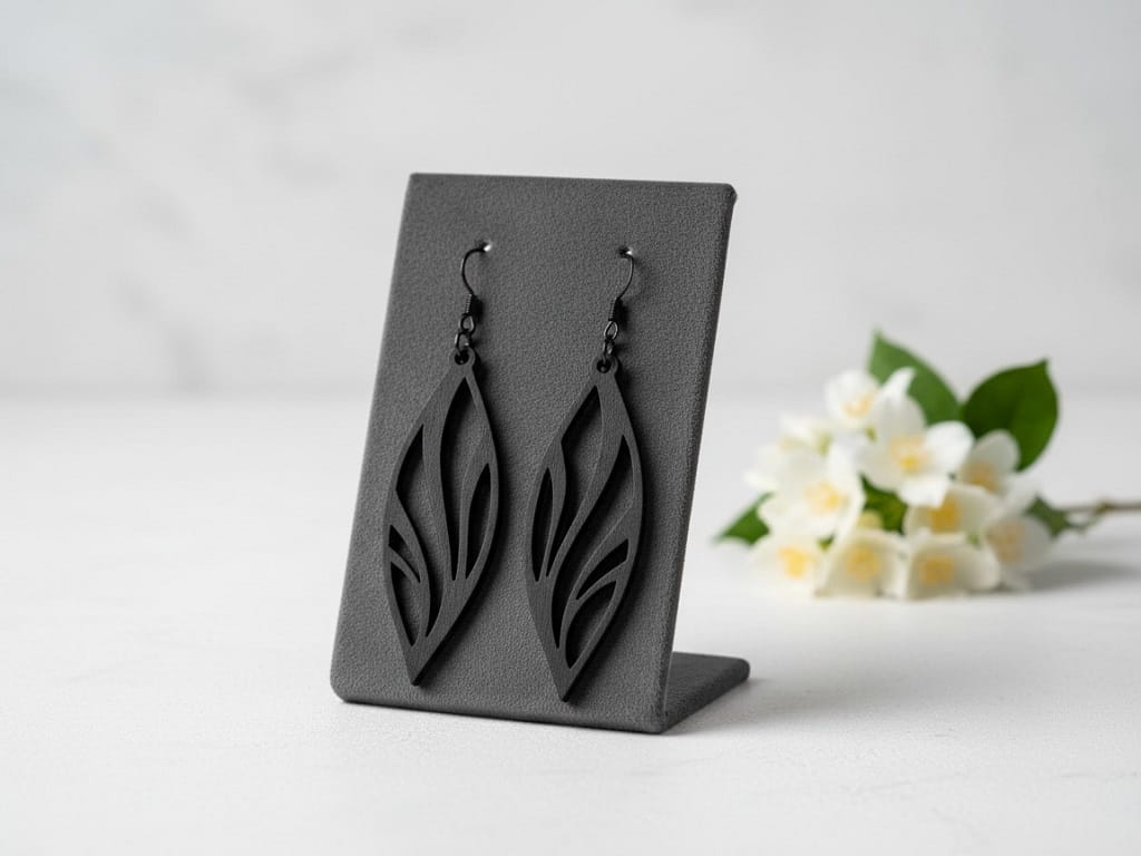 Laser Cut Wooden Hollow Leaf Dangle Earrings