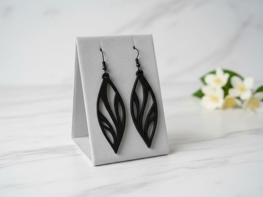 Laser Cut Wooden Hollow Leaf Dangle Earrings