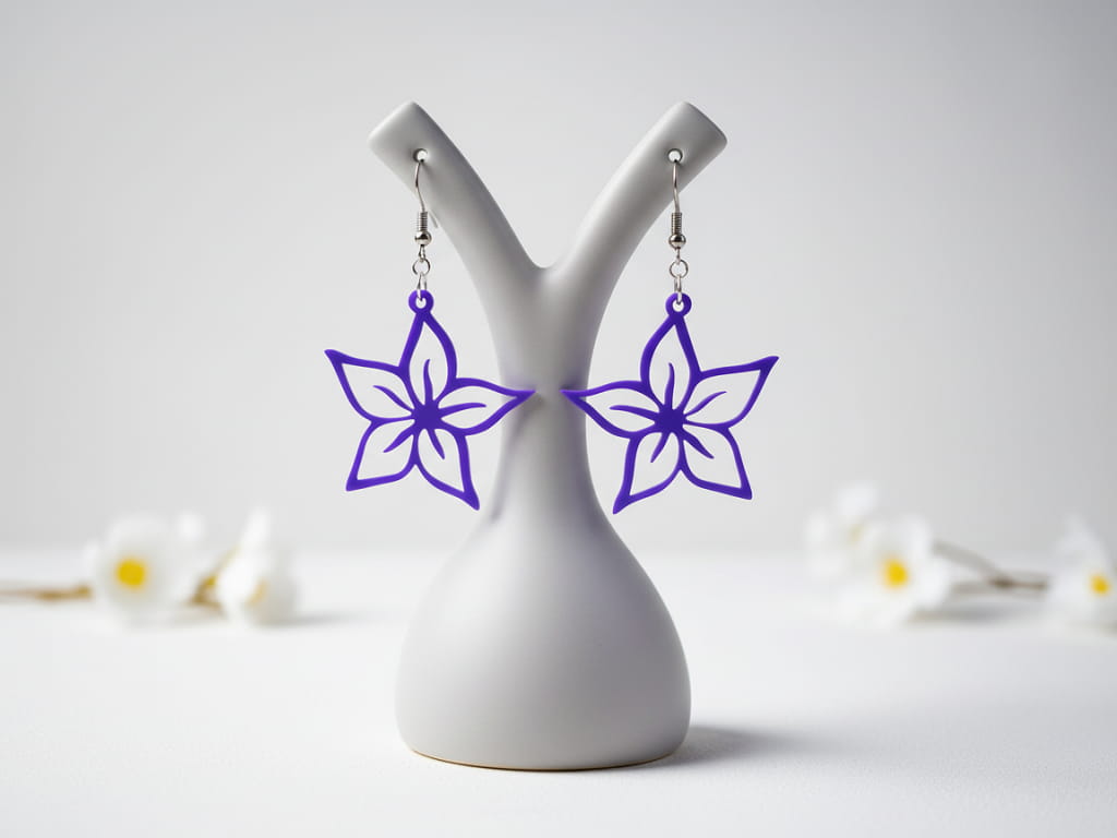 Laser Cut 5 Petal Flower Dangle Earrings